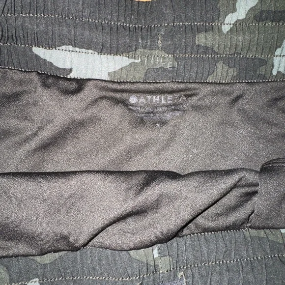 Athleta Printed Mesh Racer Run Shorts | Green camo - Picture 3 of 7